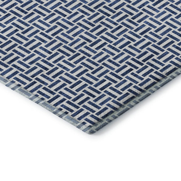 HomeRoots 9' X 12' Navy Blue & Ivory Geometric Area Rug - Washable, UV-Protected, Stylish & Durable Design 672433