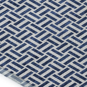 HomeRoots 9' X 12' Navy Blue & Ivory Geometric Area Rug - Washable, UV-Protected, Stylish & Durable Design 672433