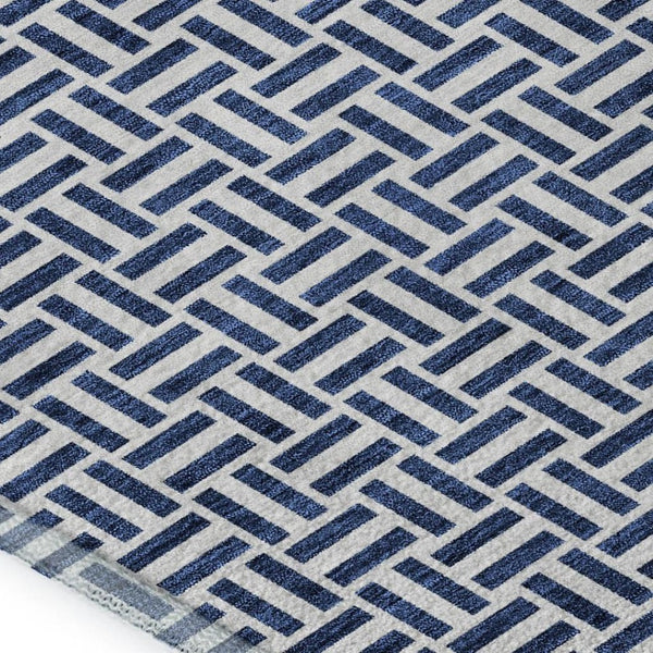 HomeRoots 9' X 12' Navy Blue & Ivory Geometric Area Rug - Washable, UV-Protected, Stylish & Durable Design 672433
