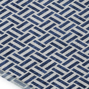 HomeRoots 10' X 14' Navy Blue Geometric Area Rug - Washable, UV Protected, Stain-Resistant for Family Living 672434