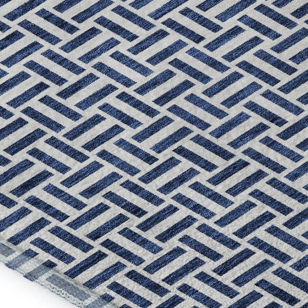HomeRoots 10' X 14' Navy Blue Geometric Area Rug - Washable, UV Protected, Stain-Resistant for Family Living 672434