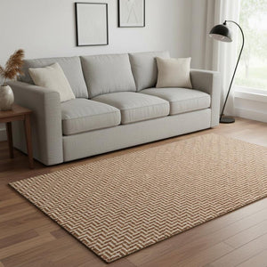 HomeRoots 5' X 8' Geometric Rust and Beige Area Rug - Washable, Stain-Resistant, UV Protected for Families 672436
