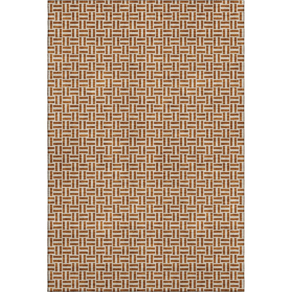 HomeRoots 5' X 8' Geometric Rust and Beige Area Rug - Washable, Stain-Resistant, UV Protected for Families 672436