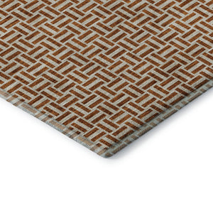 HomeRoots 5' X 8' Geometric Rust and Beige Area Rug - Washable, Stain-Resistant, UV Protected for Families 672436