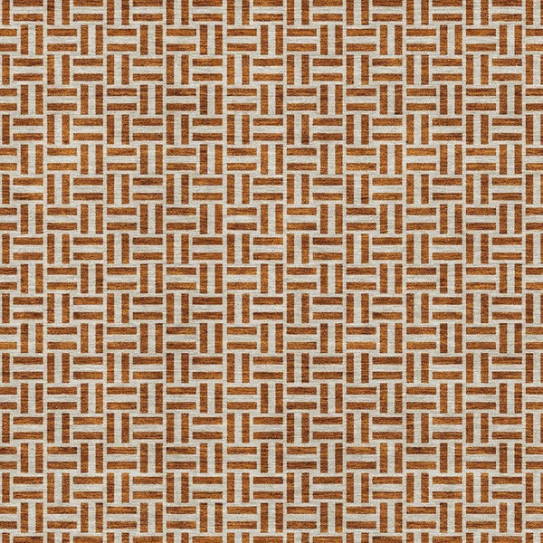 HomeRoots 5' X 8' Geometric Rust and Beige Area Rug - Washable, Stain-Resistant, UV Protected for Families 672436