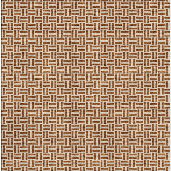 HomeRoots 5' X 8' Geometric Rust and Beige Area Rug - Washable, Stain-Resistant, UV Protected for Families 672436