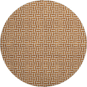 HomeRoots 8' Washable Round Rug in Rust & Beige with Geometric Design - UV Protected, Stain-Resistant, Durable 672437