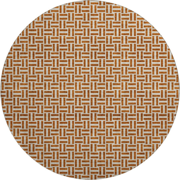 HomeRoots 8' Washable Round Rug in Rust & Beige with Geometric Design - UV Protected, Stain-Resistant, Durable 672437