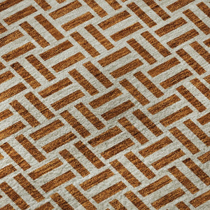 HomeRoots 8' Washable Round Rug in Rust & Beige with Geometric Design - UV Protected, Stain-Resistant, Durable 672437