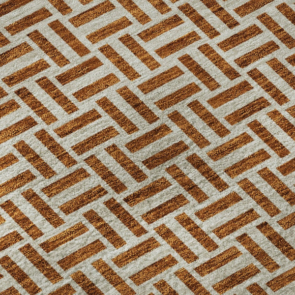HomeRoots 8' Washable Round Rug in Rust & Beige with Geometric Design - UV Protected, Stain-Resistant, Durable 672437