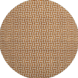 HomeRoots 8' Washable Round Rug in Rust & Beige with Geometric Design - UV Protected, Stain-Resistant, Durable 672437