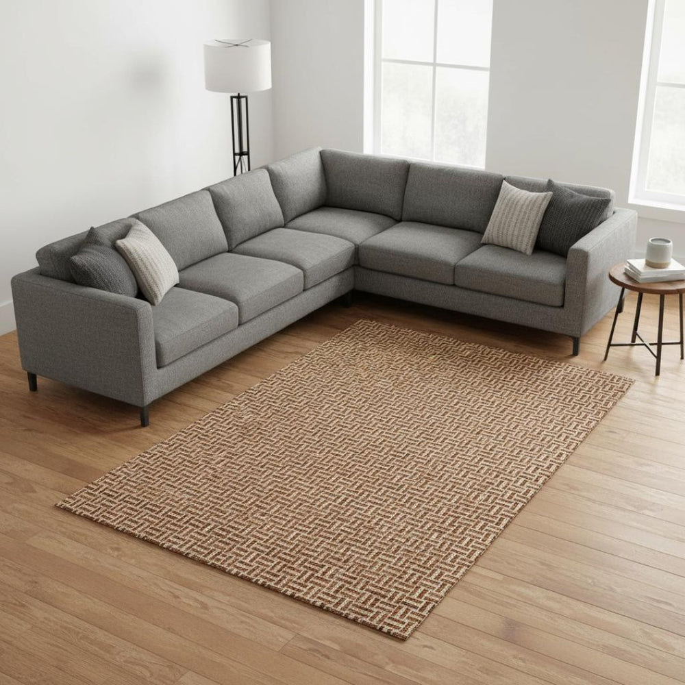 HomeRoots 8' X 10' Stylish Rust and Beige Geometric Area Rug with UV Protection – Durable & Washable Design 672438