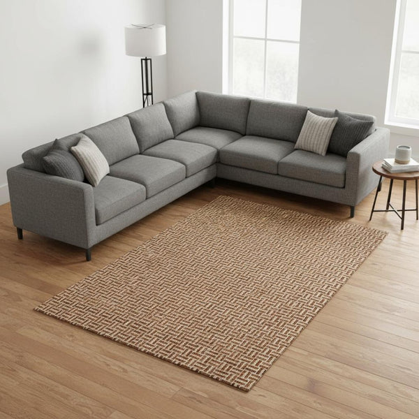 HomeRoots 8' X 10' Stylish Rust and Beige Geometric Area Rug with UV Protection – Durable & Washable Design 672438