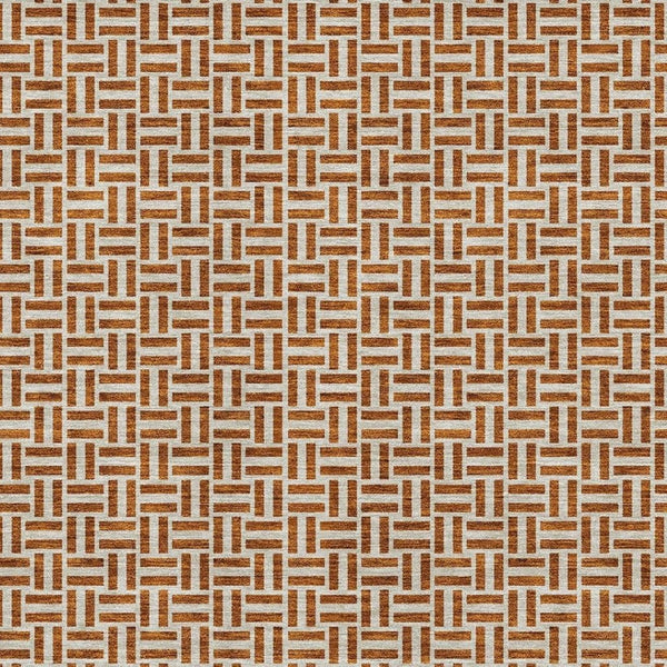 HomeRoots 9' X 12' Washable Rust and Beige Geometric Area Rug with UV Protection for Modern Living Spaces 672439