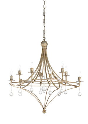 Wildwood Martha Aged Silver Leaf 10-Light Chandelier With Clear Crystals — Vintage Glam Transitional Centerpiece 67244