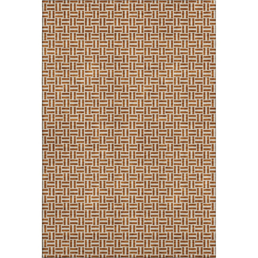 HomeRoots 10' X 14' Geometric Area Rug in Rust & Beige – Durable, Washable, UV Protected for Indoor & Outdoor Use 672440