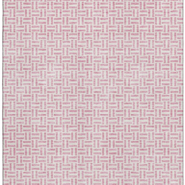 HomeRoots 5' X 8' Pink and Ivory Geometric Area Rug – Stylish, Washable, Stain-Resistant with UV Protection! 672442