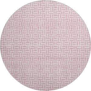 HomeRoots 8' Pink And Ivory Geometric Round Rug - Washable, UV Protected, Stylish & Durable for Any Space 672443