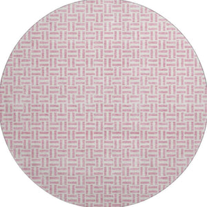 HomeRoots 8' Pink And Ivory Geometric Round Rug - Washable, UV Protected, Stylish & Durable for Any Space 672443