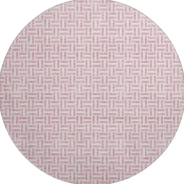 HomeRoots 8' Pink And Ivory Geometric Round Rug - Washable, UV Protected, Stylish & Durable for Any Space 672443
