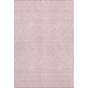 HomeRoots 8' X 10' Pink and Ivory Geometric Area Rug – Washable, UV-Protected, Stain-Resistant for Modern Homes 672444