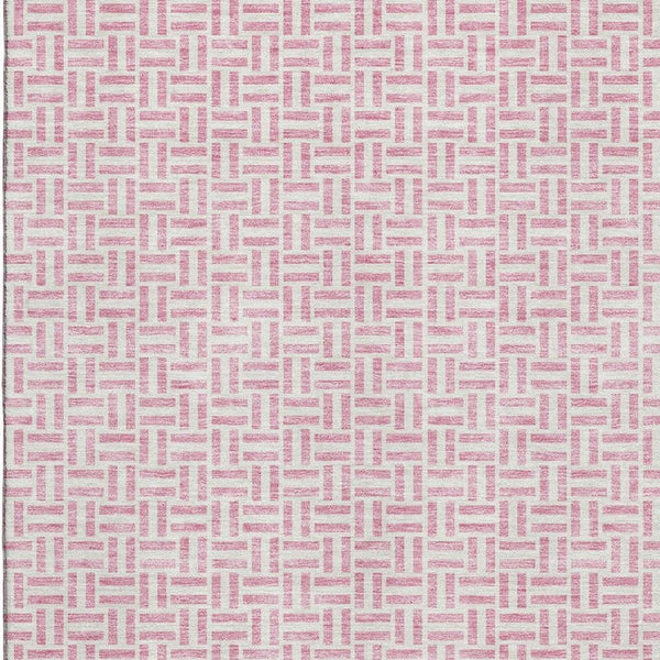 HomeRoots 8' X 10' Pink and Ivory Geometric Area Rug – Washable, UV-Protected, Stain-Resistant for Modern Homes 672444