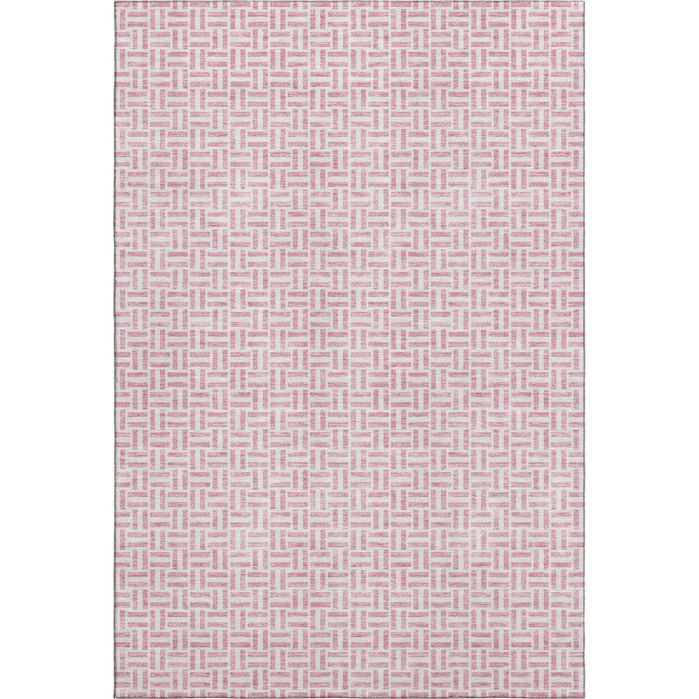 HomeRoots 9' X 12' Pink and Ivory Geometric Washable Area Rug - Durable, Stain-Resistant, UV Protected Decor 672445