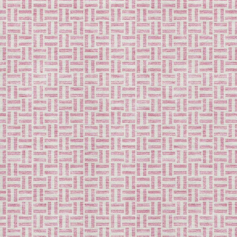 HomeRoots 9' X 12' Pink and Ivory Geometric Washable Area Rug - Durable, Stain-Resistant, UV Protected Decor 672445