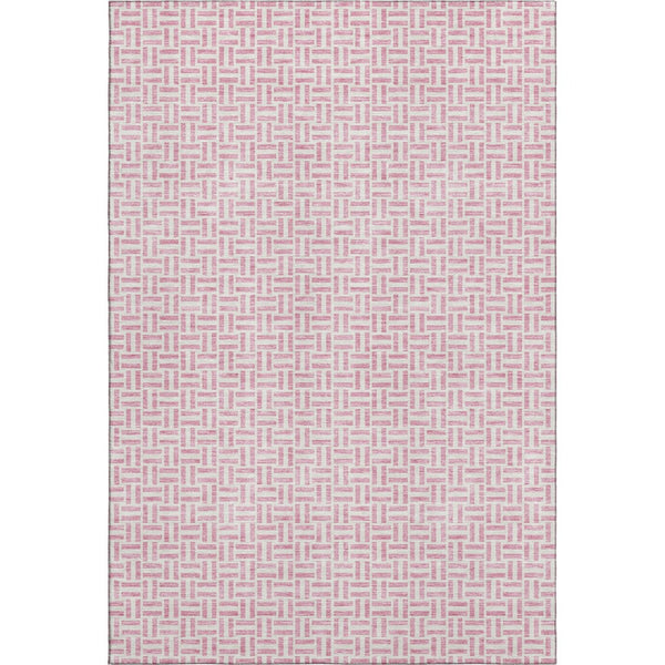 HomeRoots 10' Pink & Ivory Geometric Washable Area Rug - Durable, UV-Protected, Stylish for High-Traffic Spaces 672446