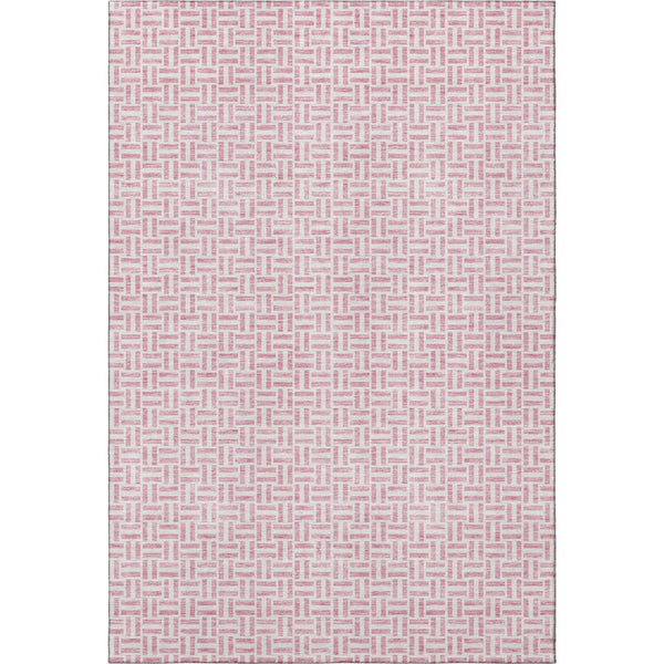 HomeRoots 10' Pink & Ivory Geometric Washable Area Rug - Durable, UV-Protected, Stylish for High-Traffic Spaces 672446