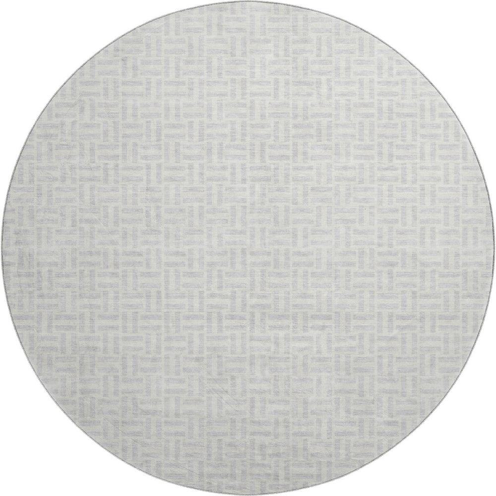 HomeRoots 8' Silver and Ivory Geometric Round Rug – Washable, UV Protected, Durable Design for High-Traffic Areas 672449