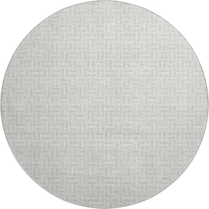 HomeRoots 8' Silver and Ivory Geometric Round Rug – Washable, UV Protected, Durable Design for High-Traffic Areas 672449