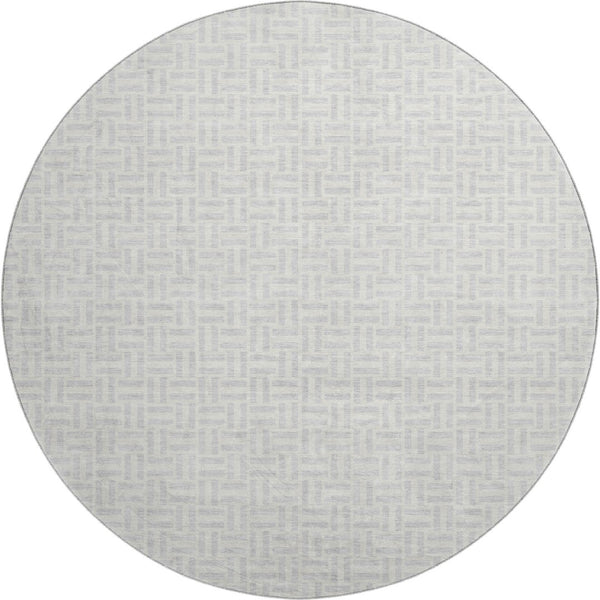HomeRoots 8' Silver and Ivory Geometric Round Rug – Washable, UV Protected, Durable Design for High-Traffic Areas 672449