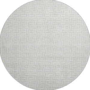 HomeRoots 8' Silver and Ivory Geometric Round Rug – Washable, UV Protected, Durable Design for High-Traffic Areas 672449