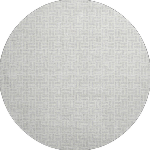 HomeRoots 8' Silver and Ivory Geometric Round Rug – Washable, UV Protected, Durable Design for High-Traffic Areas 672449