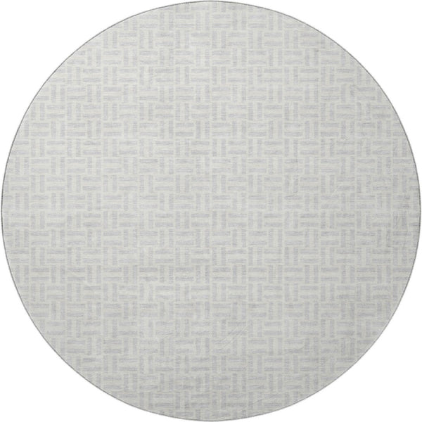 HomeRoots 8' Silver and Ivory Geometric Round Rug – Washable, UV Protected, Durable Design for High-Traffic Areas 672449