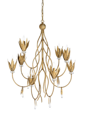 Wildwood Phoebe 8-Light Aged Gold Leaf Chandelier With Clear Crystals — 40"H X 30"W Elegant Ambient Glow 67245