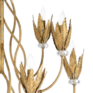 Wildwood Phoebe 8-Light Aged Gold Leaf Chandelier With Clear Crystals — 40"H X 30"W Elegant Ambient Glow 67245