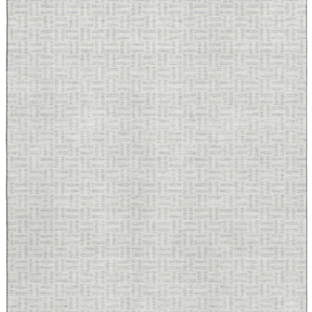 HomeRoots 10' X 14' Silver and Ivory Geometric Area Rug - Washable, UV-Resistant, Perfect for High-Traffic Spaces 672452