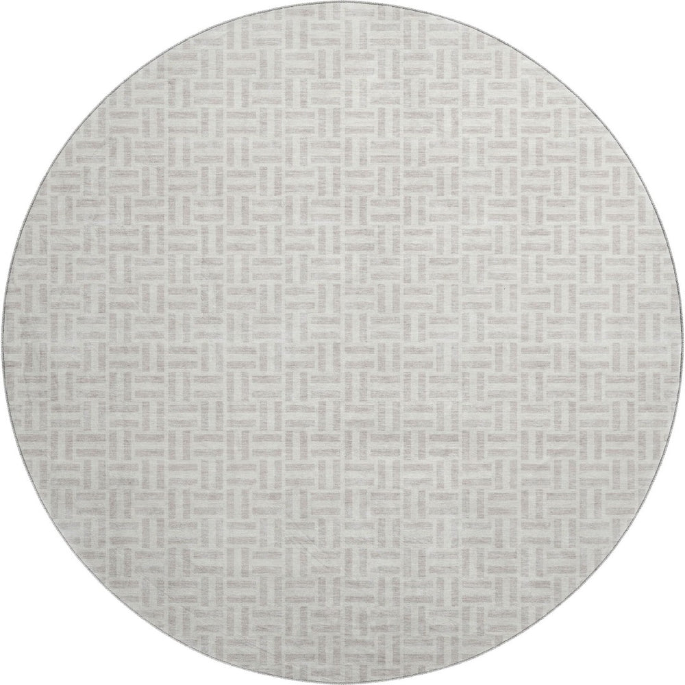 HomeRoots 8' Taupe and Ivory Geometric Washable Round Rug - UV Protected, Stain-Resistant, Ideal for High-Traffic Areas 672455