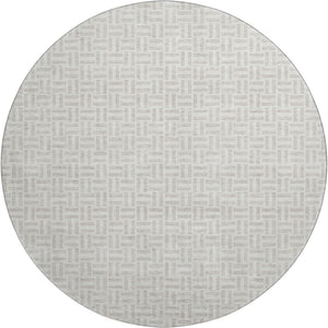 HomeRoots 8' Taupe and Ivory Geometric Washable Round Rug - UV Protected, Stain-Resistant, Ideal for High-Traffic Areas 672455