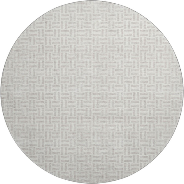 HomeRoots 8' Taupe and Ivory Geometric Washable Round Rug - UV Protected, Stain-Resistant, Ideal for High-Traffic Areas 672455