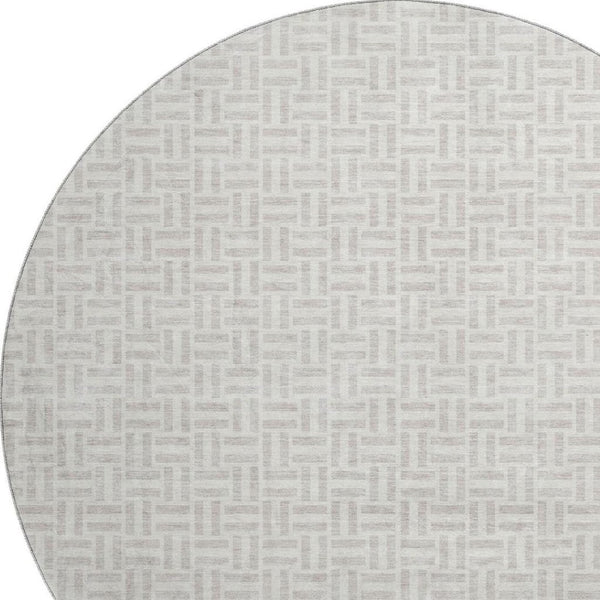 HomeRoots 8' Taupe and Ivory Geometric Washable Round Rug - UV Protected, Stain-Resistant, Ideal for High-Traffic Areas 672455