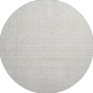 HomeRoots 8' Taupe and Ivory Geometric Washable Round Rug - UV Protected, Stain-Resistant, Ideal for High-Traffic Areas 672455