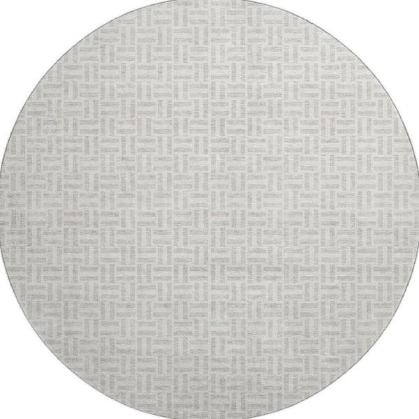 HomeRoots 8' Taupe and Ivory Geometric Washable Round Rug - UV Protected, Stain-Resistant, Ideal for High-Traffic Areas 672455