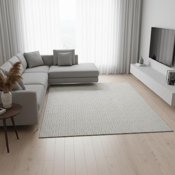 HomeRoots 8' X 10' Stylish Taupe and Ivory Geometric Area Rug – Washable, UV Protected, Perfect for Families! 672456