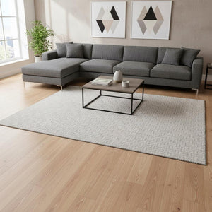 HomeRoots 9' X 12' Taupe & Ivory Geometric Area Rug - Washable, UV Protected, Durable for Family Living Spaces 672457