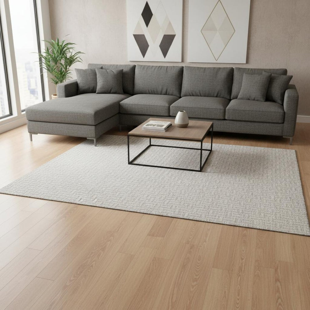 HomeRoots 10' X 14' Taupe & Ivory Geometric Area Rug - Washable, UV-Protected, Perfect for Family Spaces! 672458