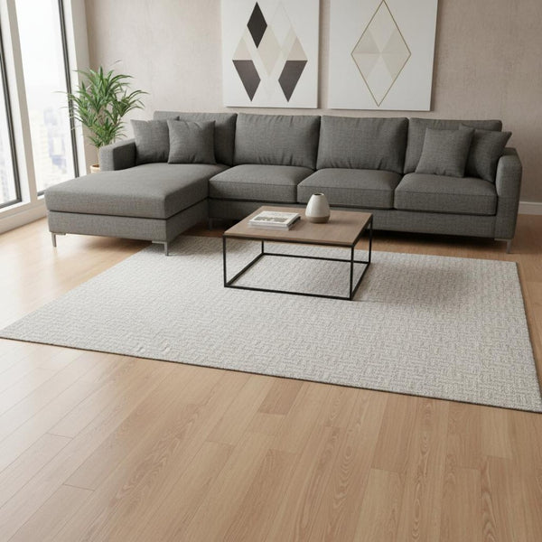 HomeRoots 10' X 14' Taupe & Ivory Geometric Area Rug - Washable, UV-Protected, Perfect for Family Spaces! 672458