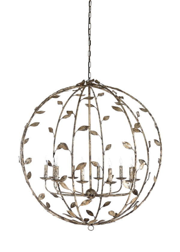 Wildwood Charlotte 10-Light Chandelier In Distressed Silver Leaf — Rustic Transitional, Leaf-Accented Statement Fixture 67246